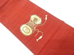 蓑虫　手織り紬　鼓模様名古屋帯